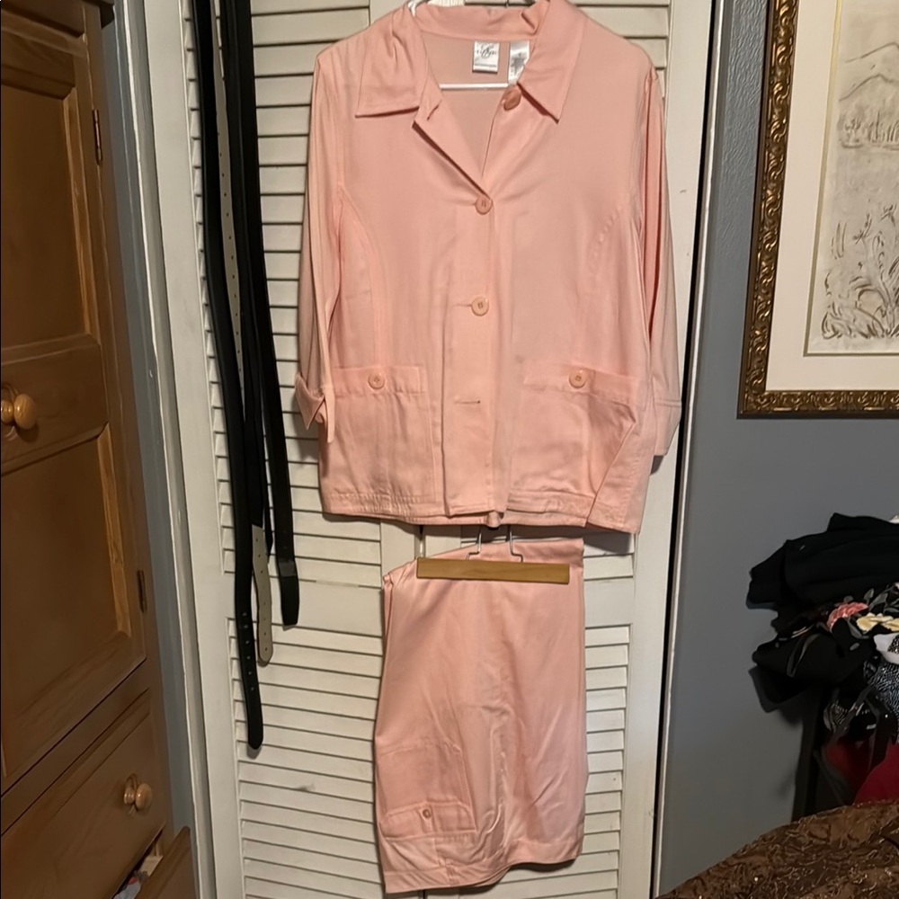 Pink Button-Up Shirt and Pant Set